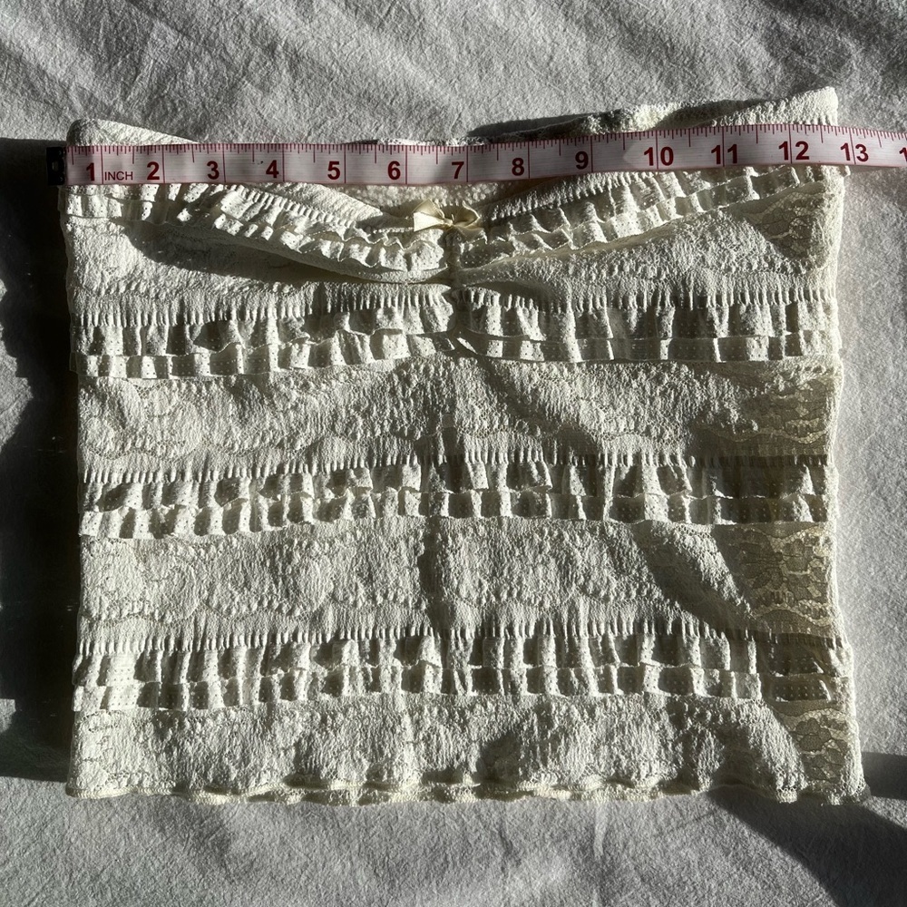 White Cream Smocked Ruffle Tier Tube Top Y2K Coquette Boho Date Night Bandeau - Picture 4 of 5
